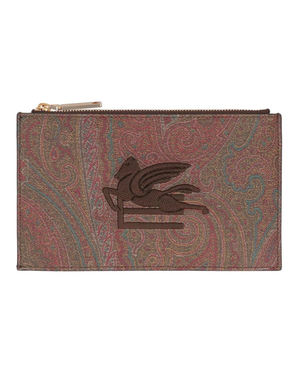 Etro Brown Logo Print Flat Pouch