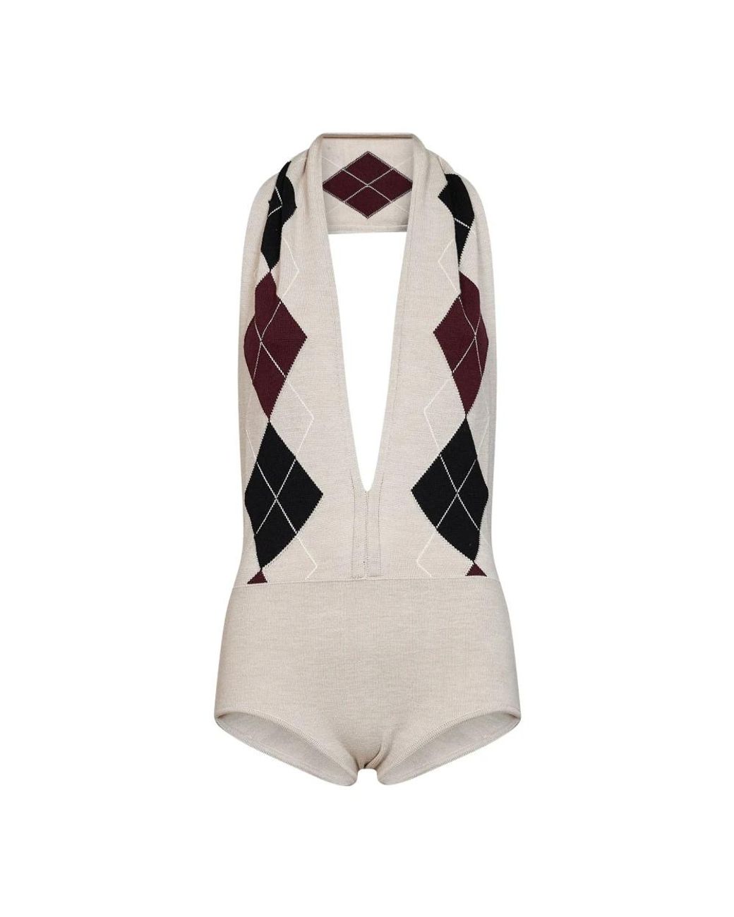 Mugler Cashmere Argyle Bodysuit in het Natural