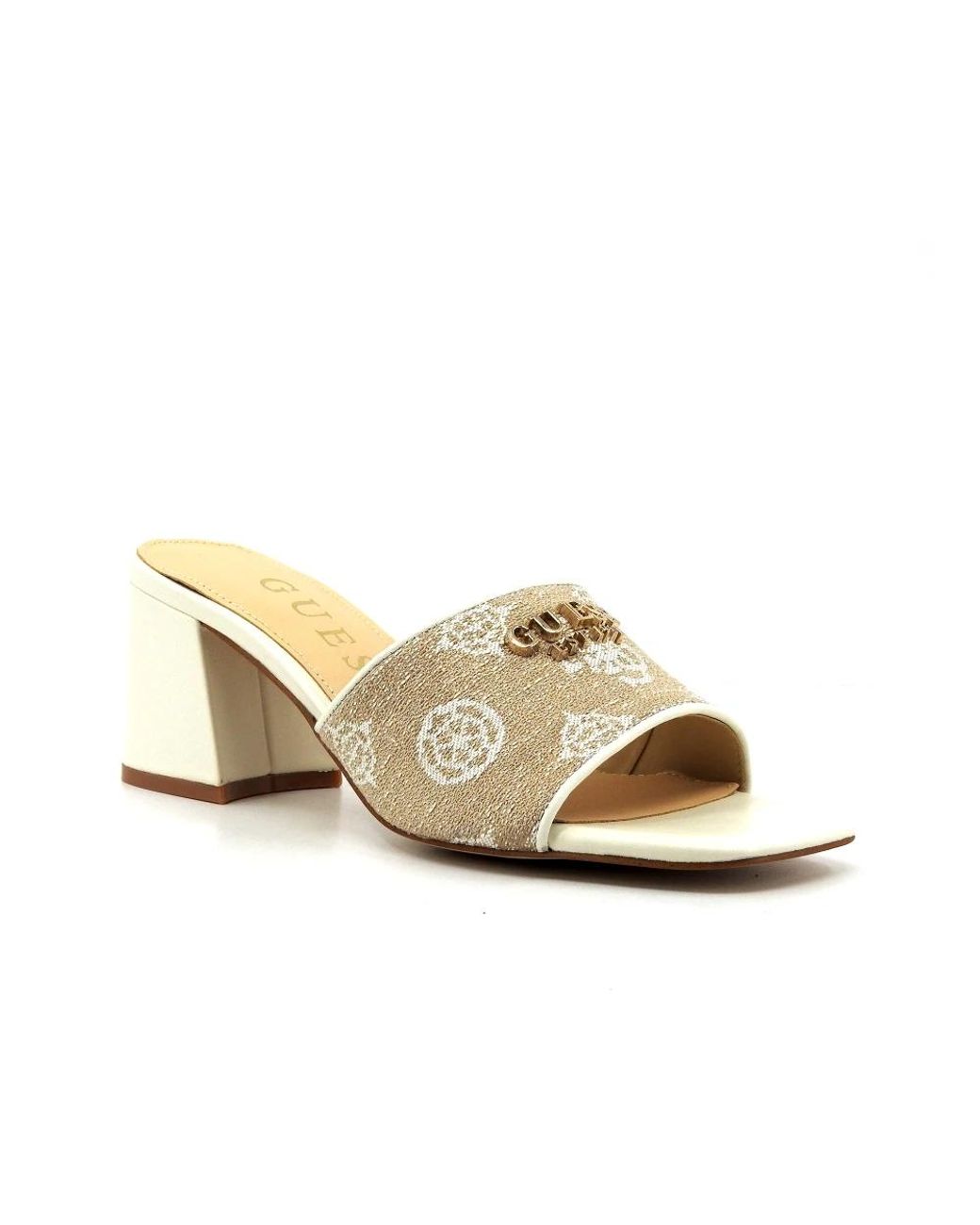 Guess White Heeled Mules