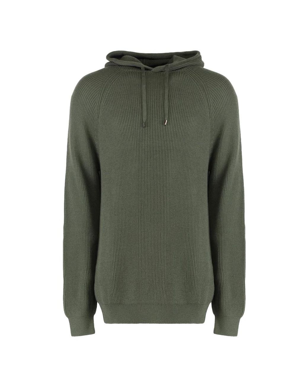Moorer Hoodies & Sweatvesten ,Groen ,Wol Geribbeld Gebreide Wollen Hoodie in het Green voor heren
