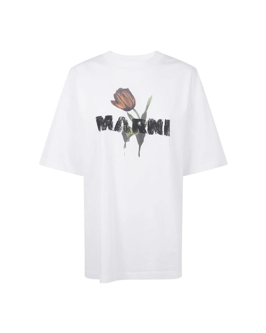 Marni Tops ,Wit ,Katoen Floral Logo T-Shirt in het White