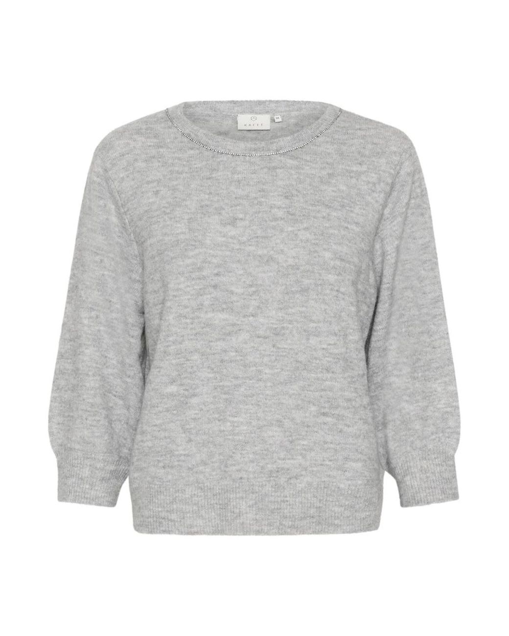 Kaffe Truien & Vesten ,Grijs ,Grijze Melange Pullover Met Similisten Detail in het Gray