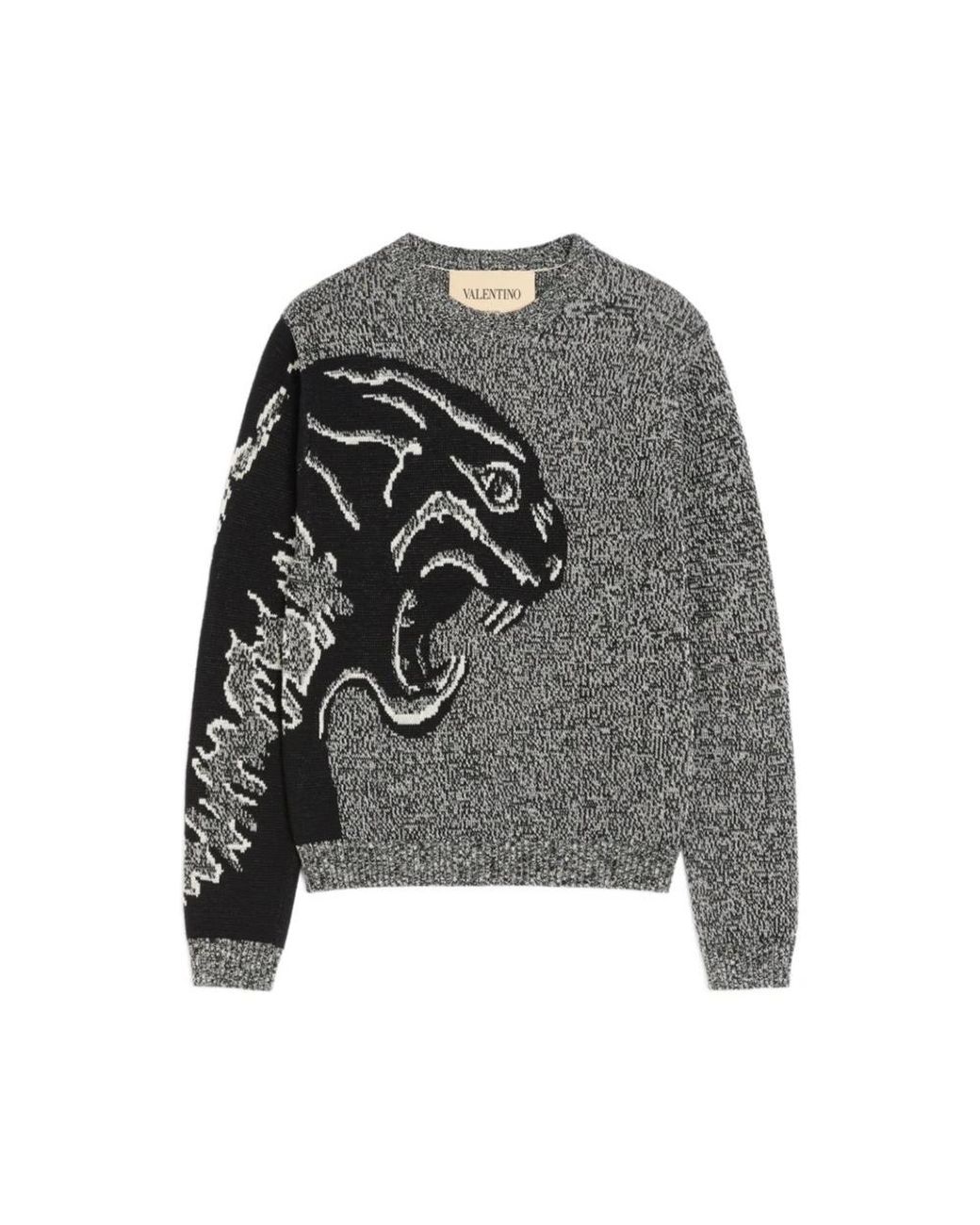 Valentino Gray Round-Neck Knitwear for men