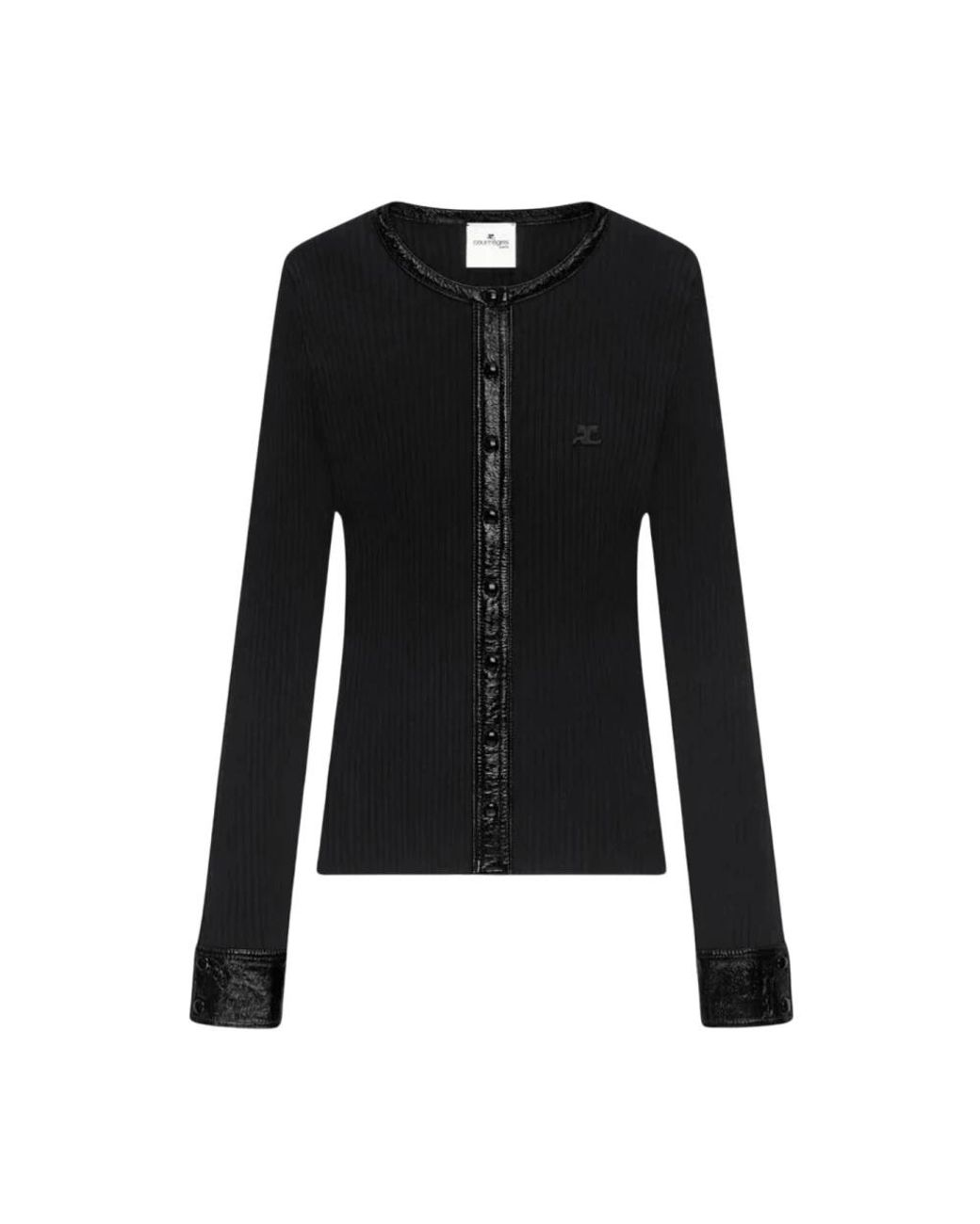 Courreges Black Kontrastierender Rippstrick-Cardigan Mit Vinylbesatz