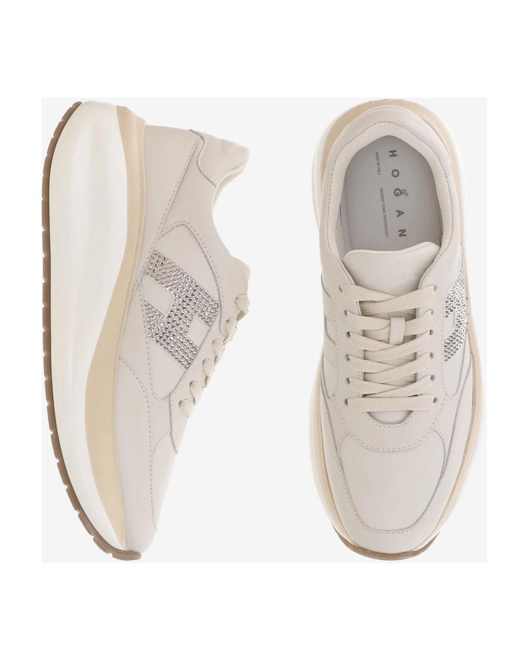 Hogan White Maxi I Active Rhinestone Logo Leather Sneakers