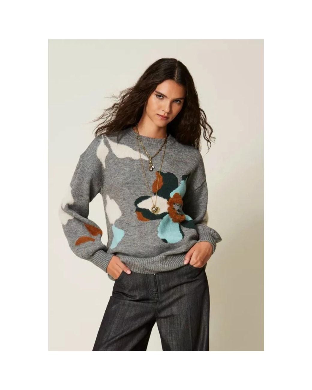 Twinset Gray Round-Neck Knitwear