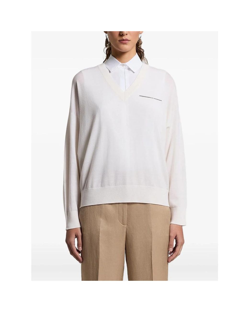 Peserico White V-Neck Knitwear