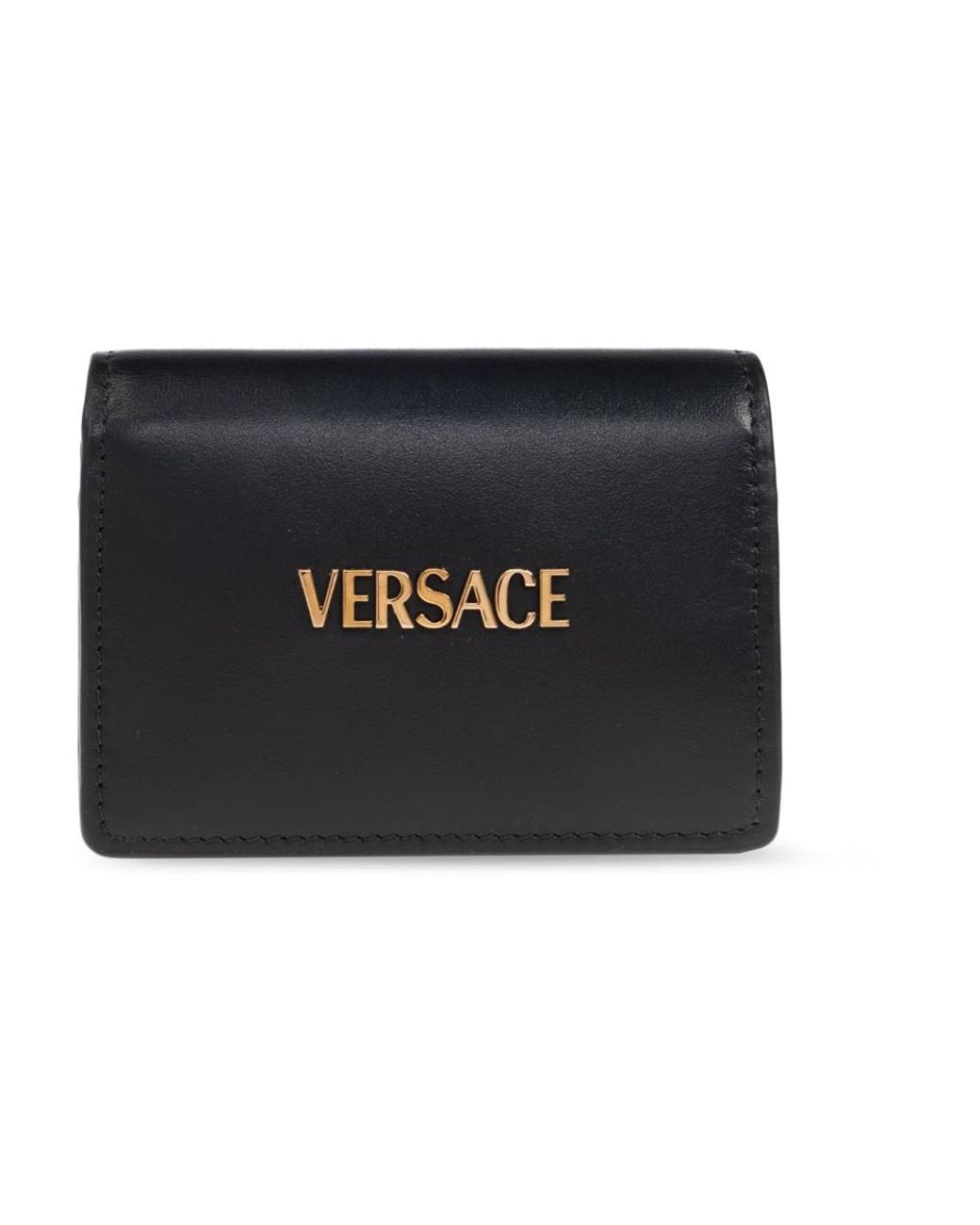 Versace Accessoires ,Zwart ,Leer Leren Portemonnee Met Logo in het Black