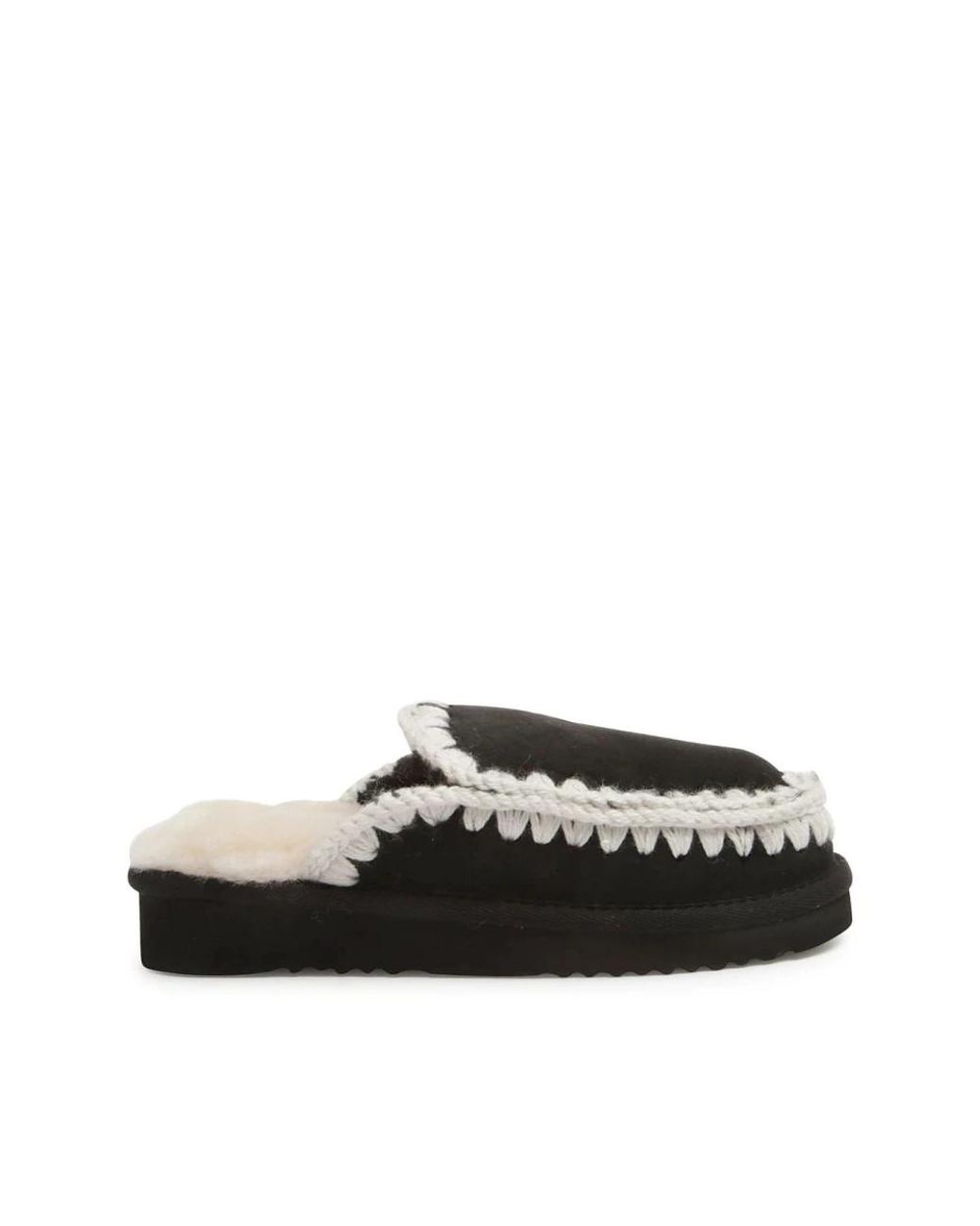 Mou Schoenen ,Zwart ,Leer Zwarte Schapenvacht Pantoffels Gehaakt Ronde Neus in het Black