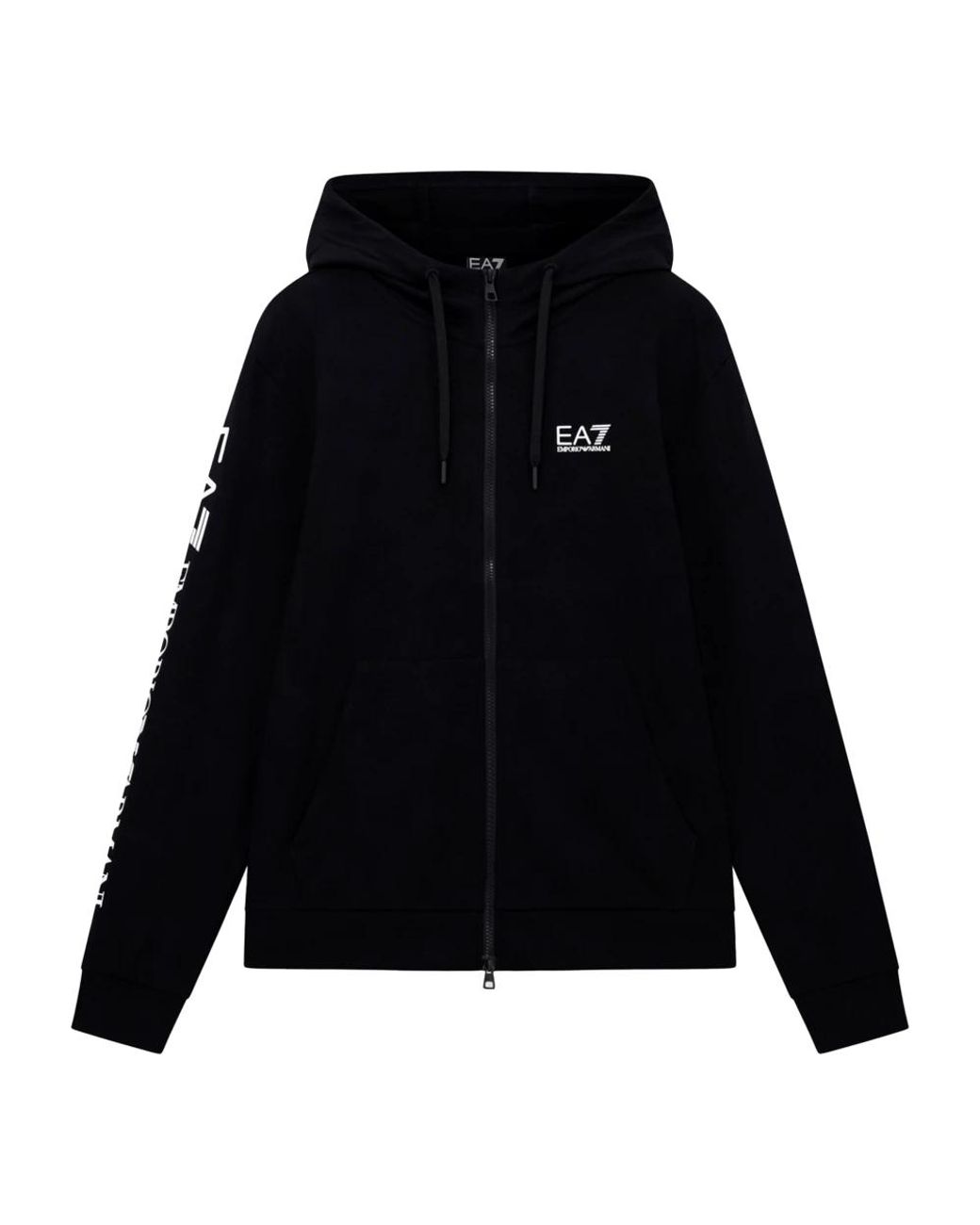 EA7 Hoodies & Sweatvesten ,Zwart ,Katoen Logo Series Hooded Cotton Zip-Up Sweatshirt in het Black voor heren