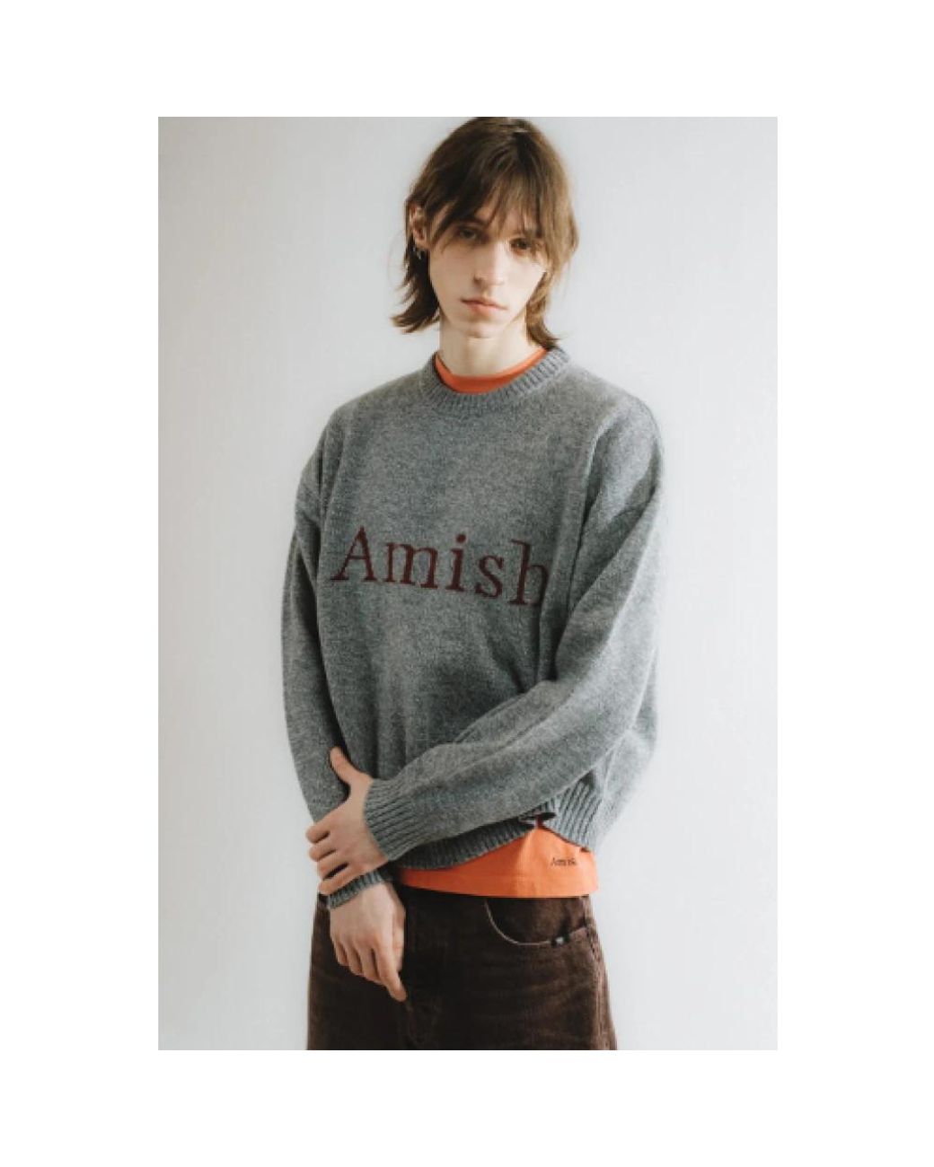 AMISH Gray Round-Neck Knitwear for men