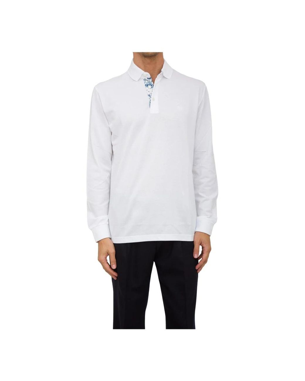Etro Tops ,Wit ,Katoen Polo Shirt Met Lange Mouwen En Print in het White voor heren