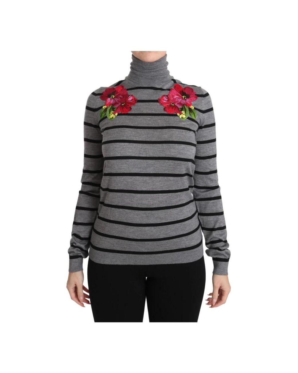 Dolce & Gabbana Black Gray Cashmere Silk Turtleneck Sweater