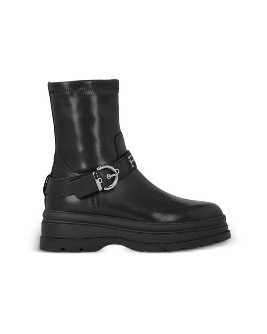 Pinko Black Round Toe Buckle Boots