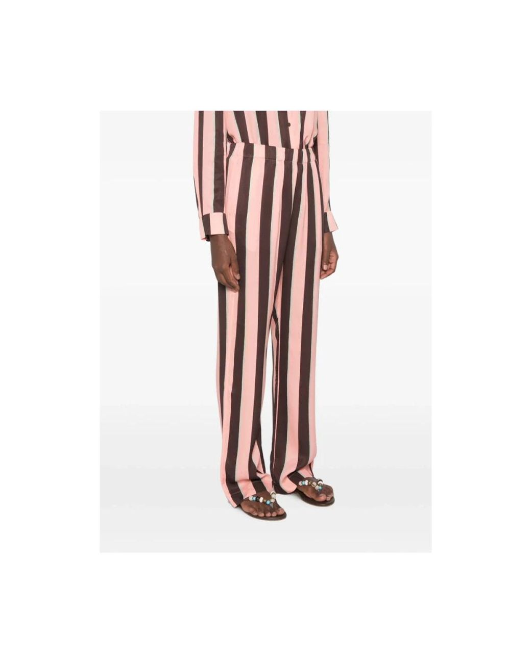 Stine Goya Brown Striped Wide-Leg Trousers