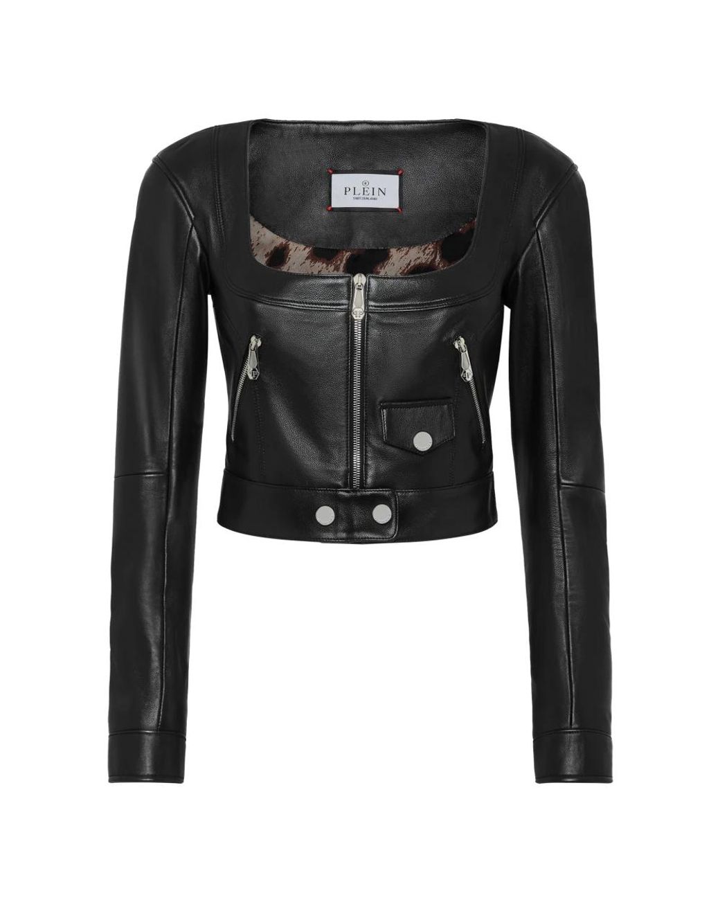 Philipp Plein Vintage Leren Cropped Jas in het Black