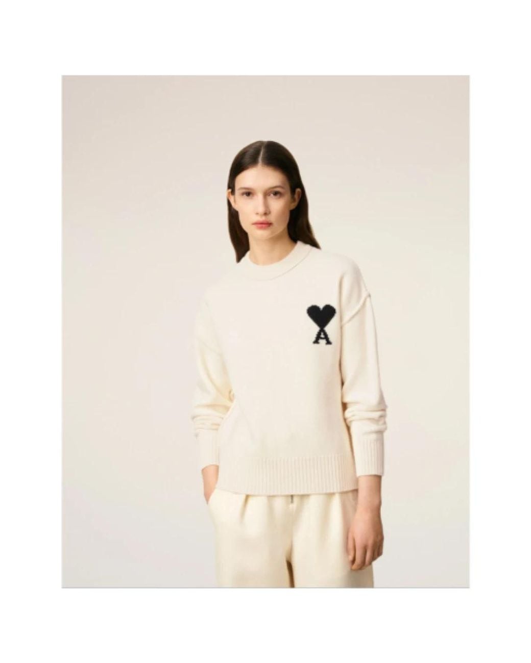 AMI White Round-Neck Knitwear
