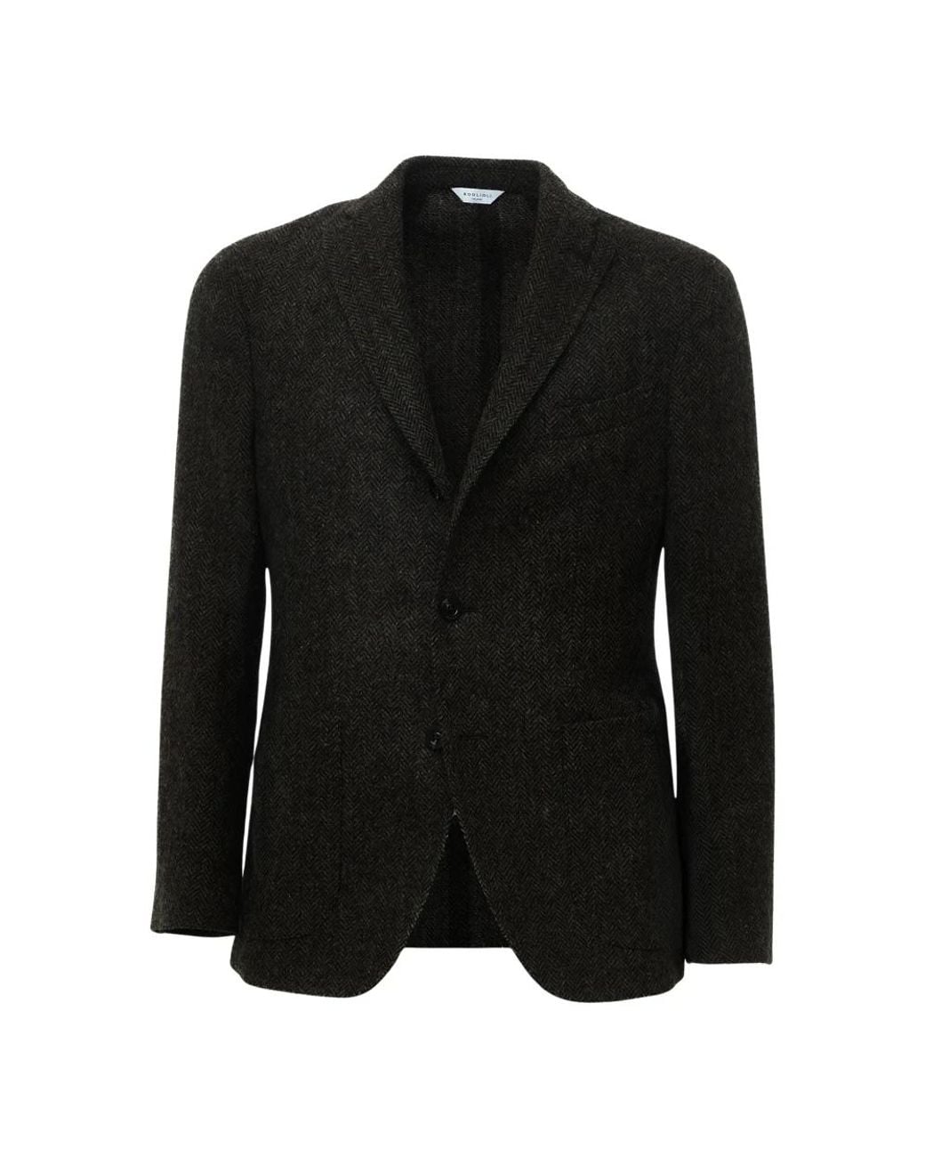 Boglioli Black Herringbone Single-Breasted Blazer for men