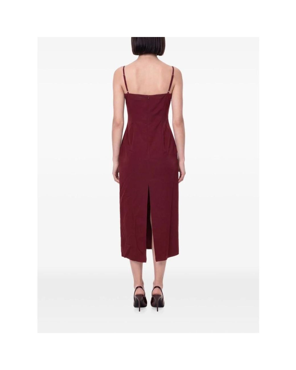 Magda Butrym Red Robe Mi-Longue À Appliqués Fleurs Et Volants