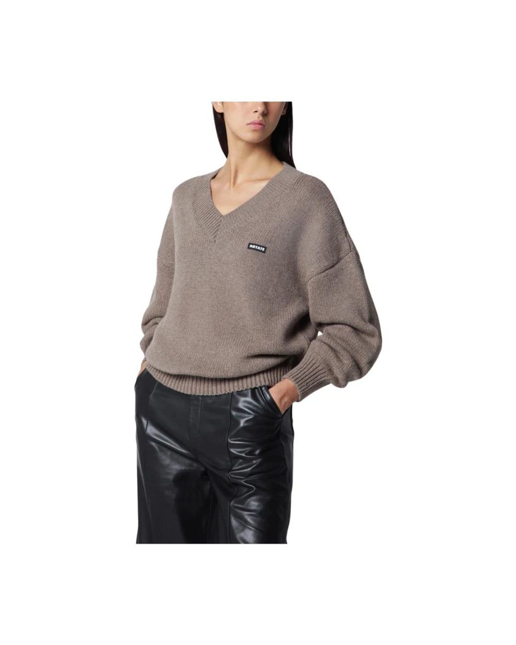 ROTATE BIRGER CHRISTENSEN Brown V-Neck Knitwear