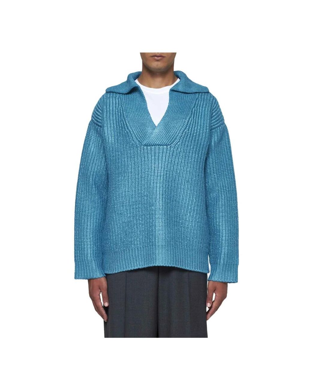 Valentino Blue V-Neck Knitwear for men