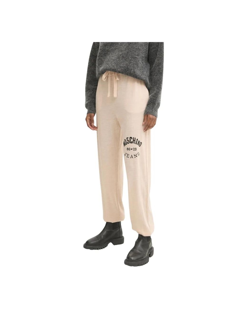 Moschino Broeken ,Wol Drawstring Logo Broeken in het Natural