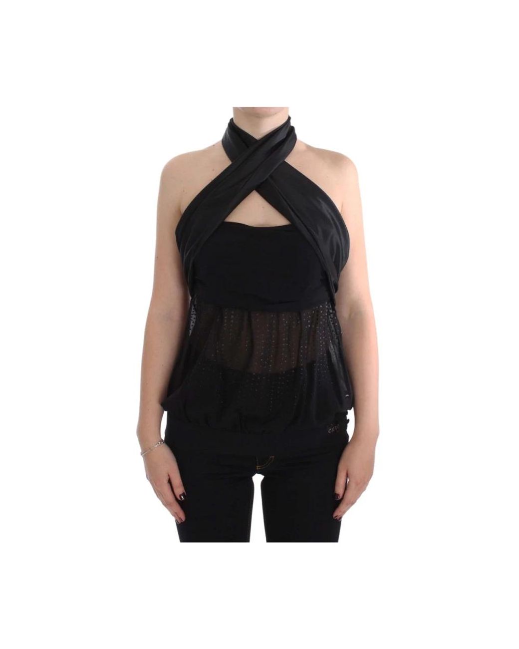 Exte Tops ,Zwart ,Polyester Elegante Zwarte Wikkeltop Blouse in het Black