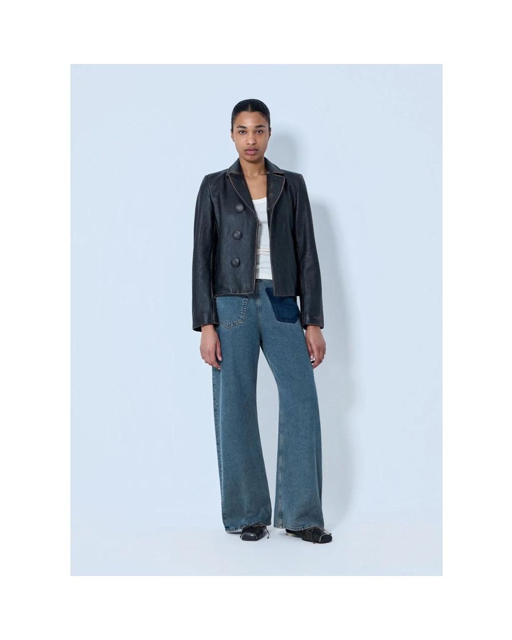 MM6 by Maison Margiela Blue Leather Jackets
