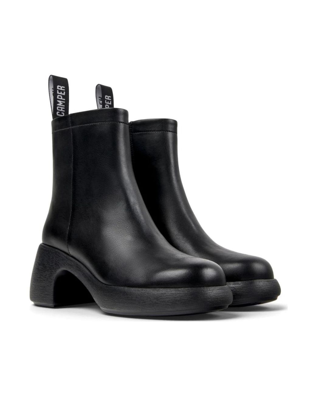 Camper Black Thelma Chunky Heel Textured Sole Leather Ankle Boots