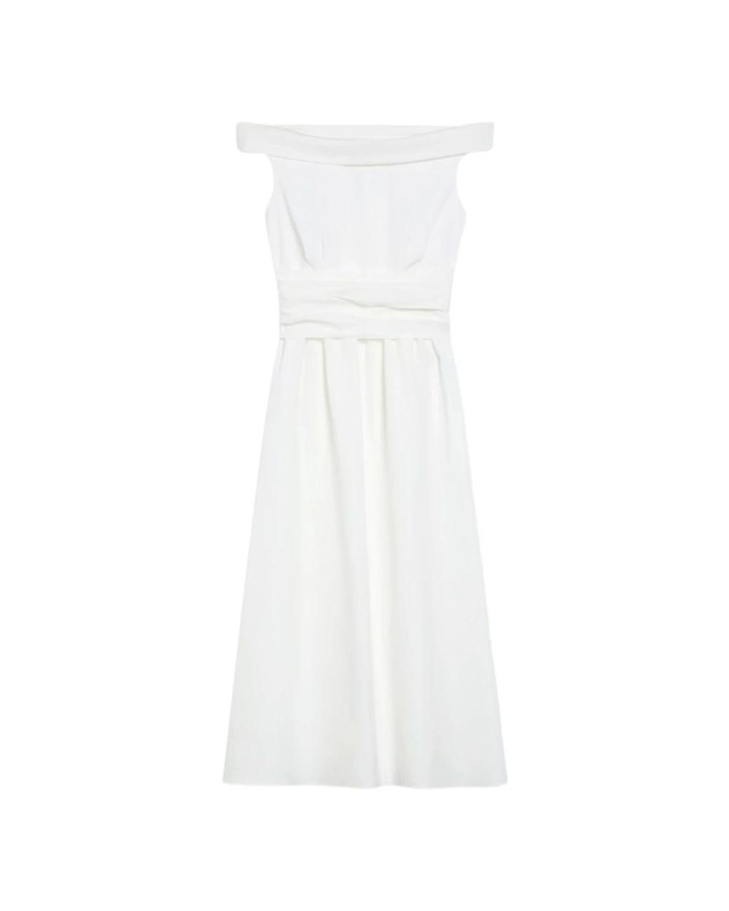 Weekend by Maxmara Kleedjes ,Crèmekleurige Jurk Met Gedrapeerde Off-Shoulder Halslijn in het White