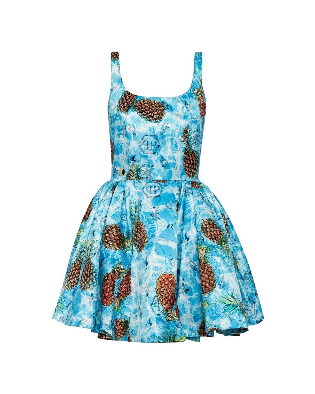 Philipp Plein Kleedjes ,Blauw ,Short Dress Pineapple Skies in het Blue