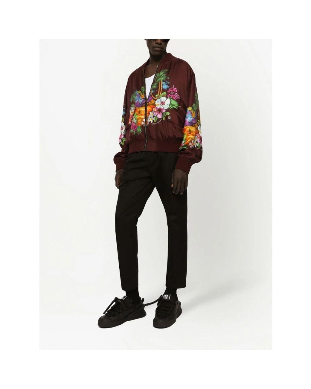 Dolce & Gabbana Brown Island-Print Silk Bomber Jacket for men