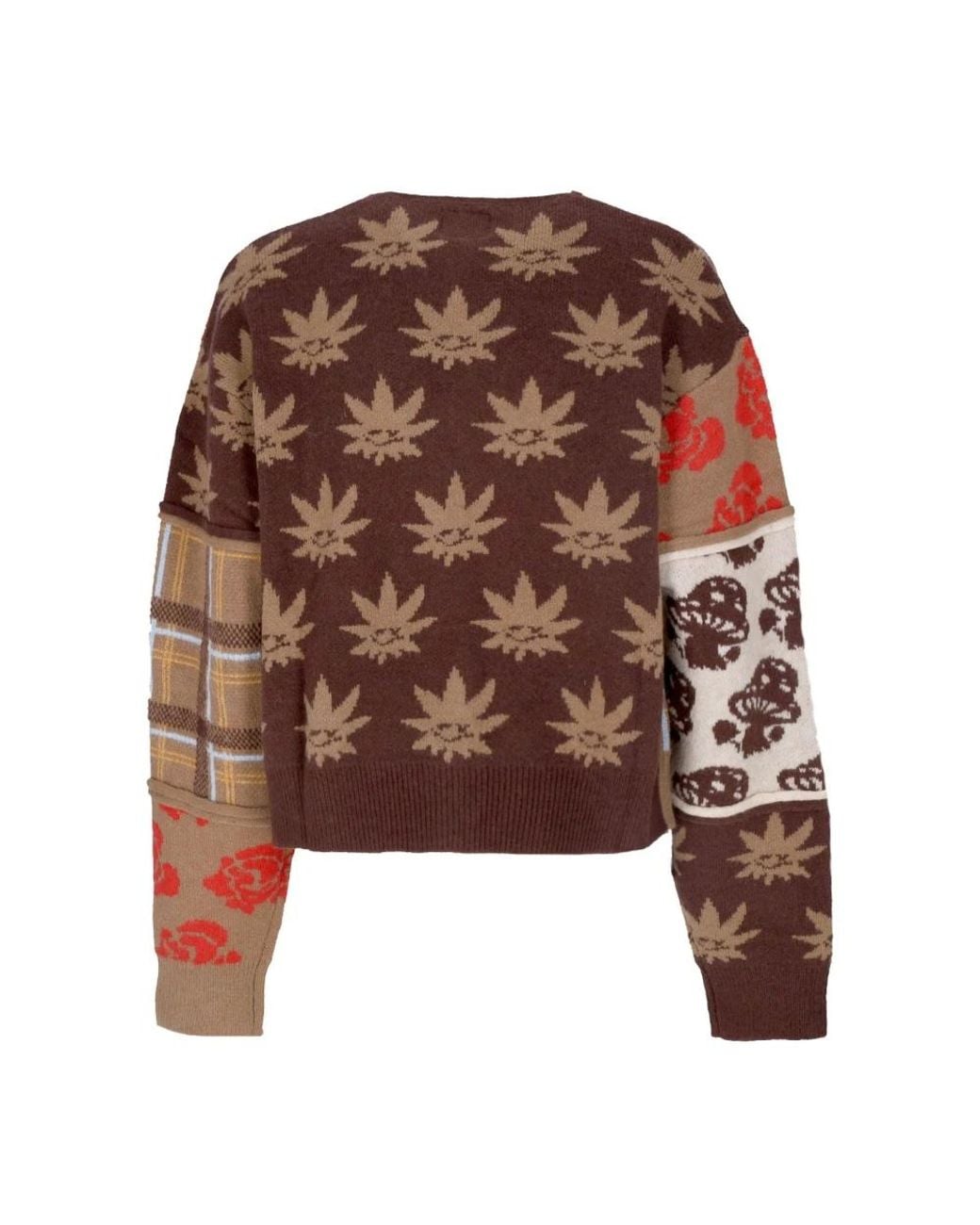 Huf Truien & Vesten ,Veelkleurig ,Polyester Nature Patchwork V-Neck Cardigan Bruin in het Brown