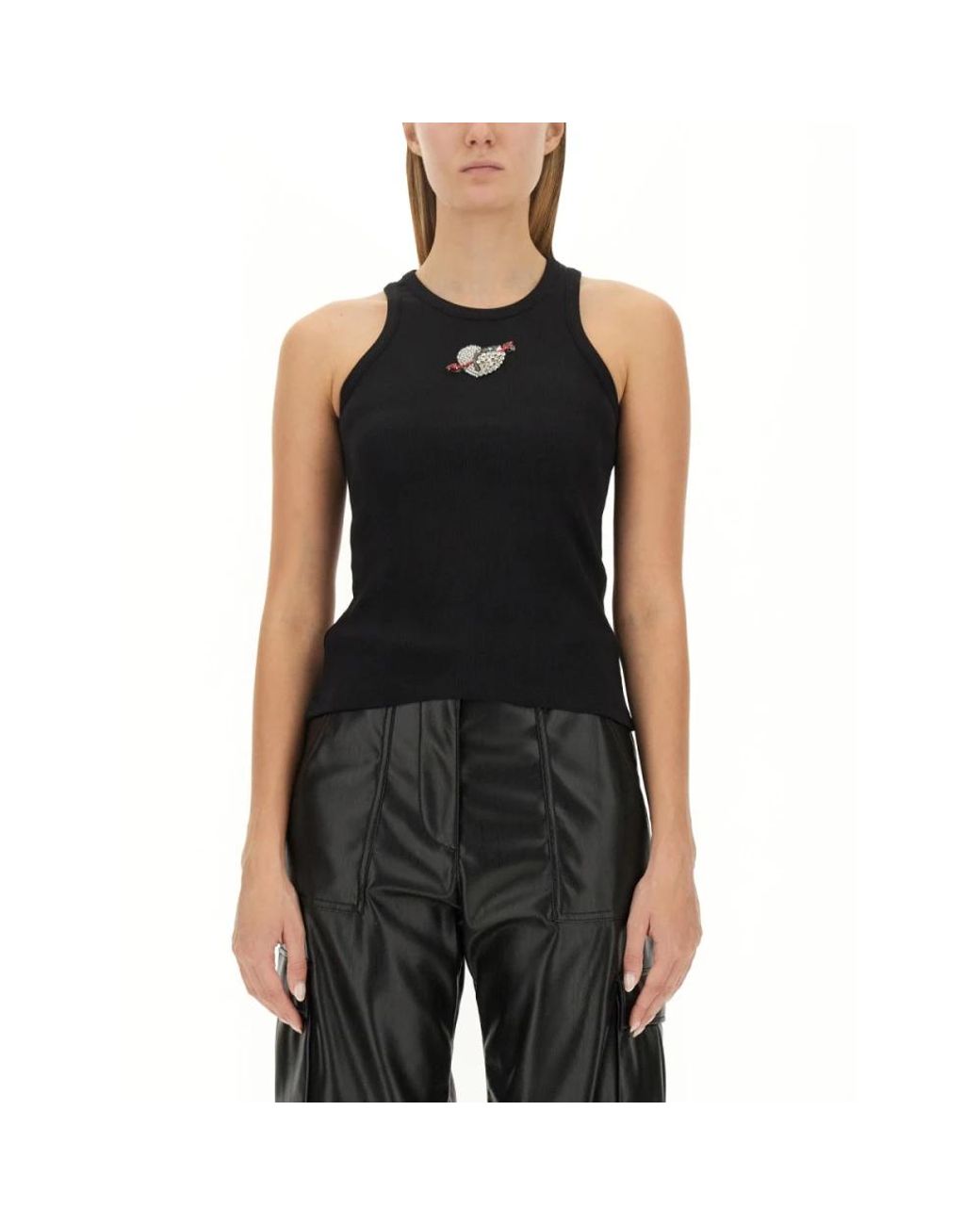 Top De Algodón Sin Mangas, Mujer, Talla MSGM de color Black