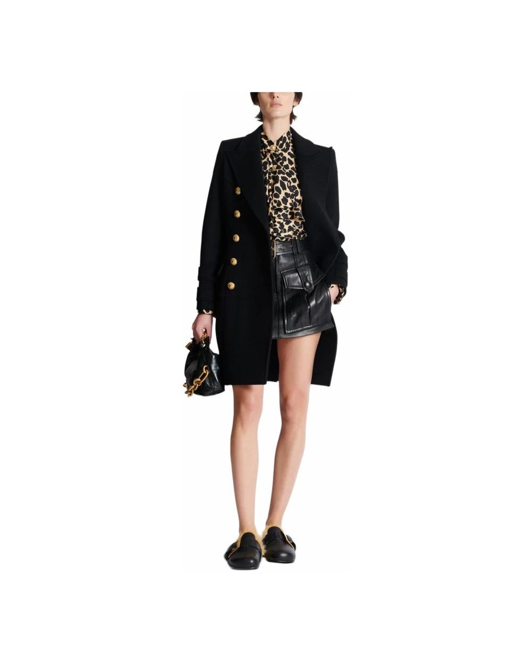 Balmain Black Silk Leopard Ruffled Shirt