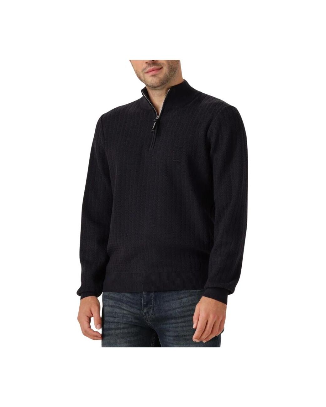 Pure Path Truien & Vesten ,Blauw ,Polyester Regular Fit Zig Zag Half Zip Truien in het Black voor heren
