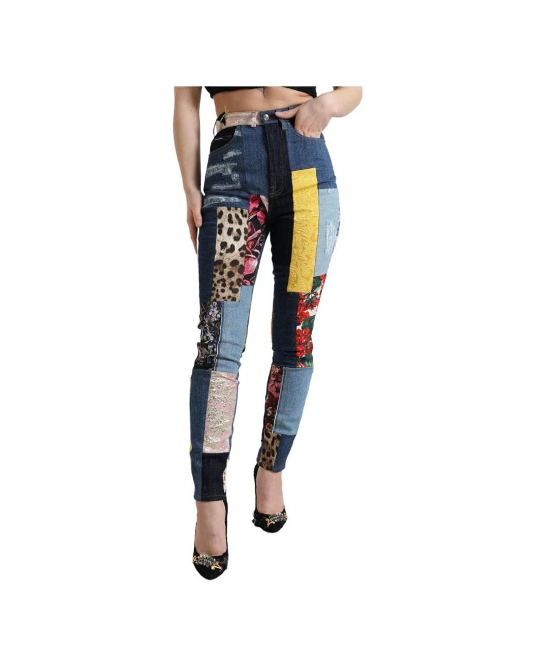Dolce & Gabbana Levendige Patchwork Skinny Jeans in het Blue