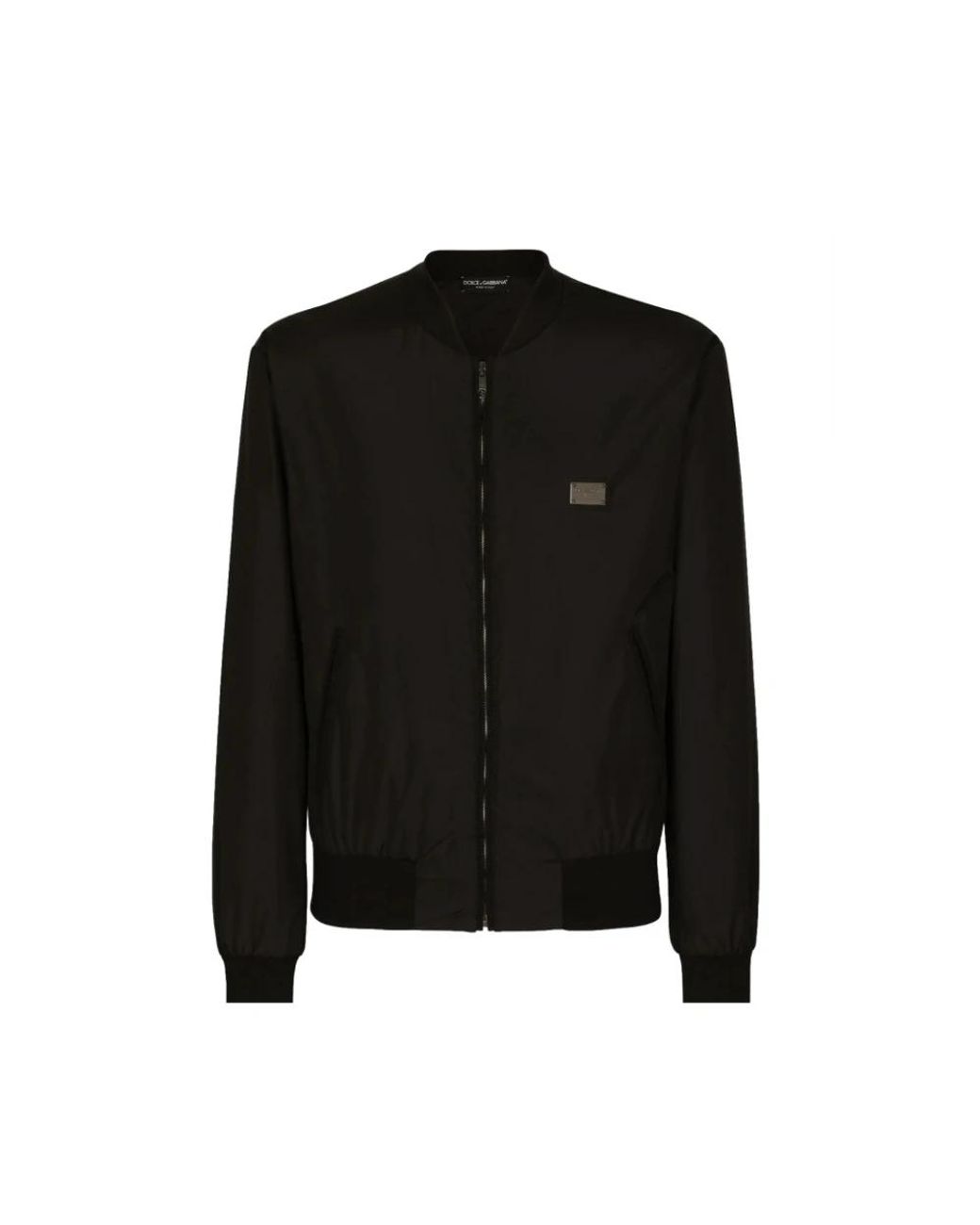 Dolce & Gabbana Black Nylon Jacket With Logo Plaque for men