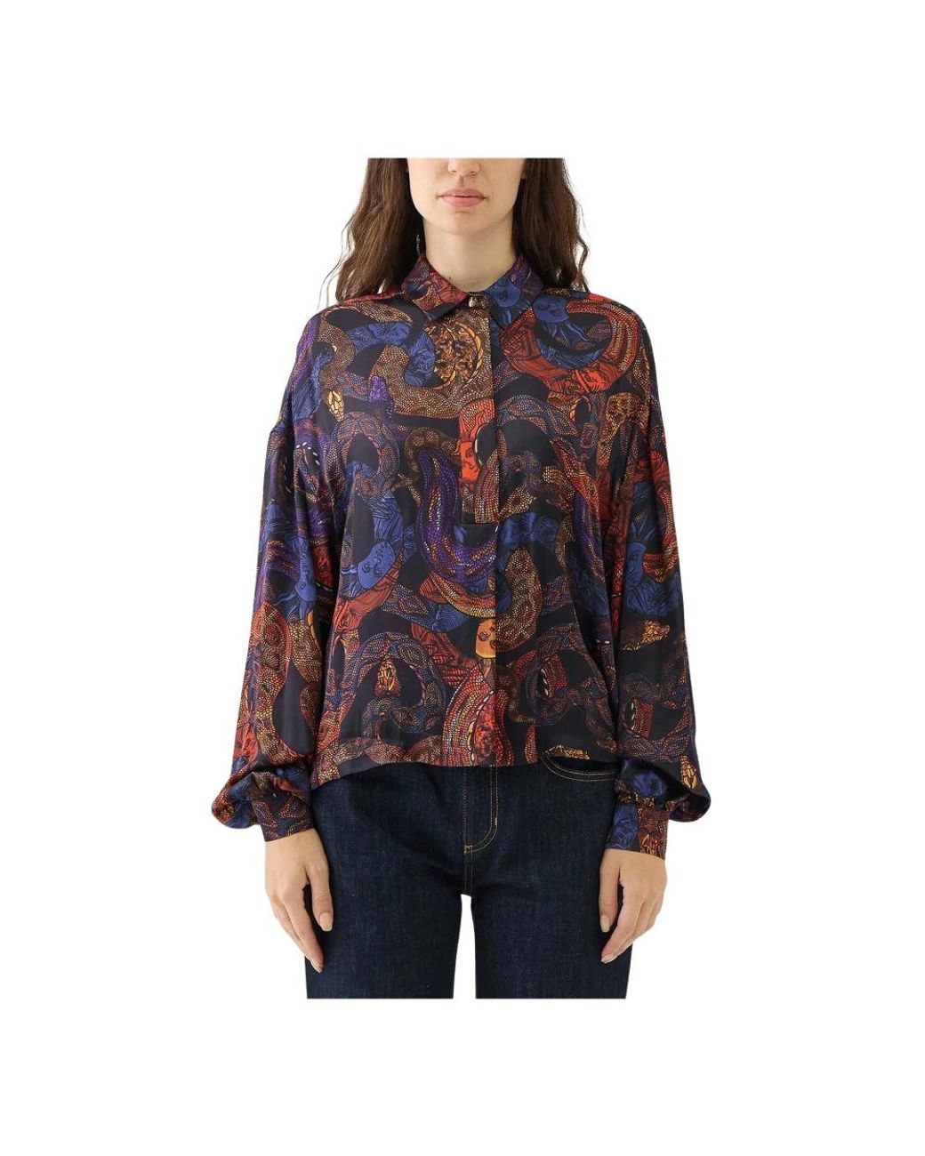 Just Cavalli Overhemden ,Veelkleurig ,Slangenprint Viscose Shirt in het Blue