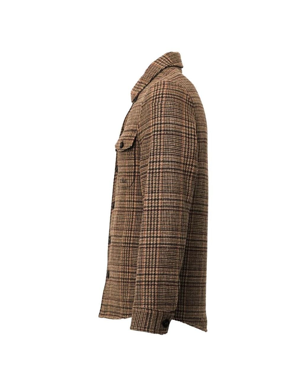 Mc2 Saint Barth Brown Landeck Teddy Lined Wool Overshirt for men