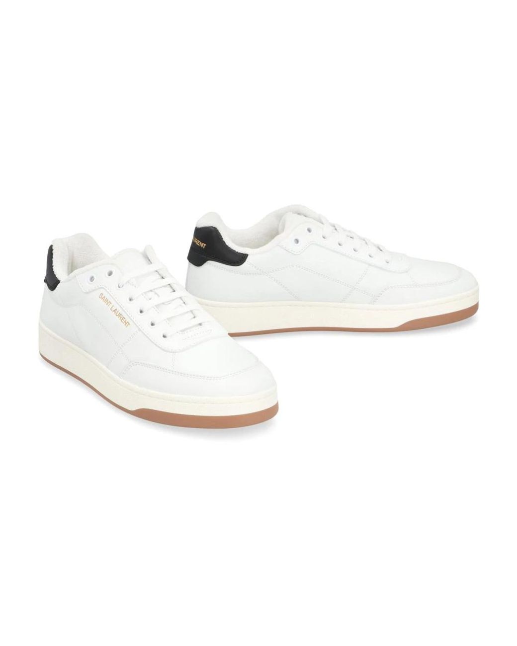 Saint Laurent Schoenen ,Wit ,Leer Low-Top Sneakers Met Contrasterend Hielstuk in het White voor heren