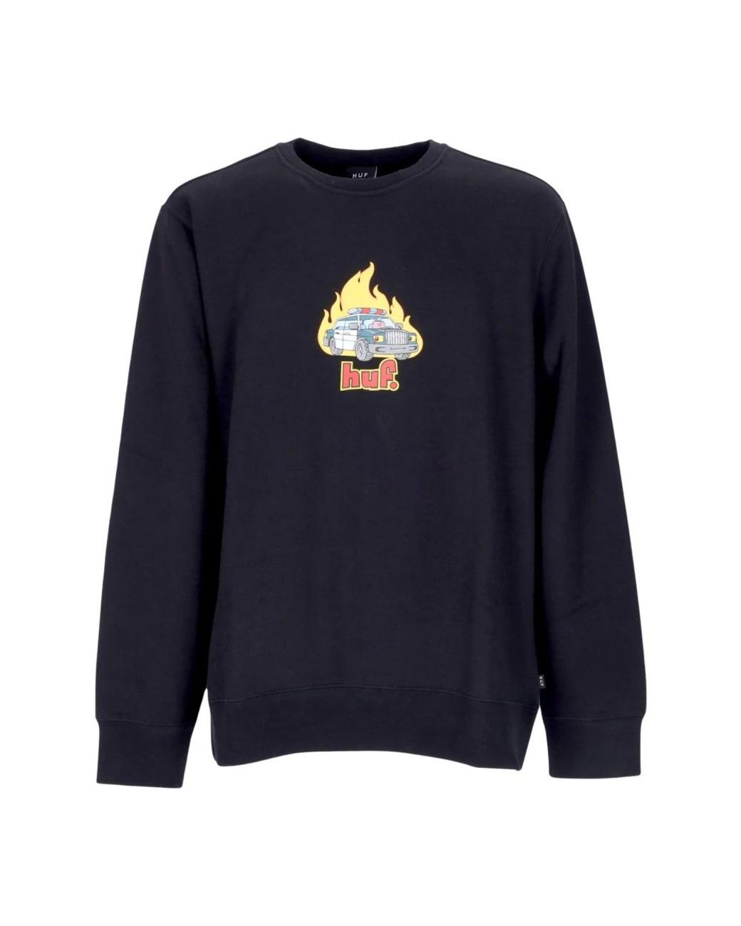 Huf Hoodies & Sweatvesten ,Zwart ,Katoen Zwarte Crew Neck Sweatshirt Met Lange Mouwen in het Blue voor heren