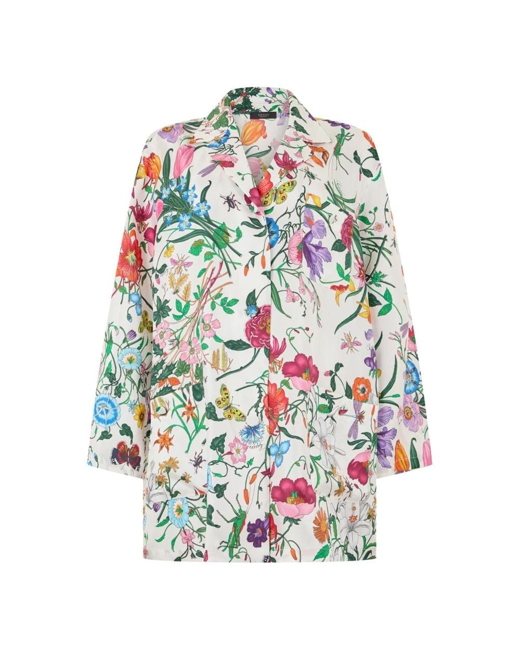 Gucci Zijden Blouse Met Bloemendessin in het Blue