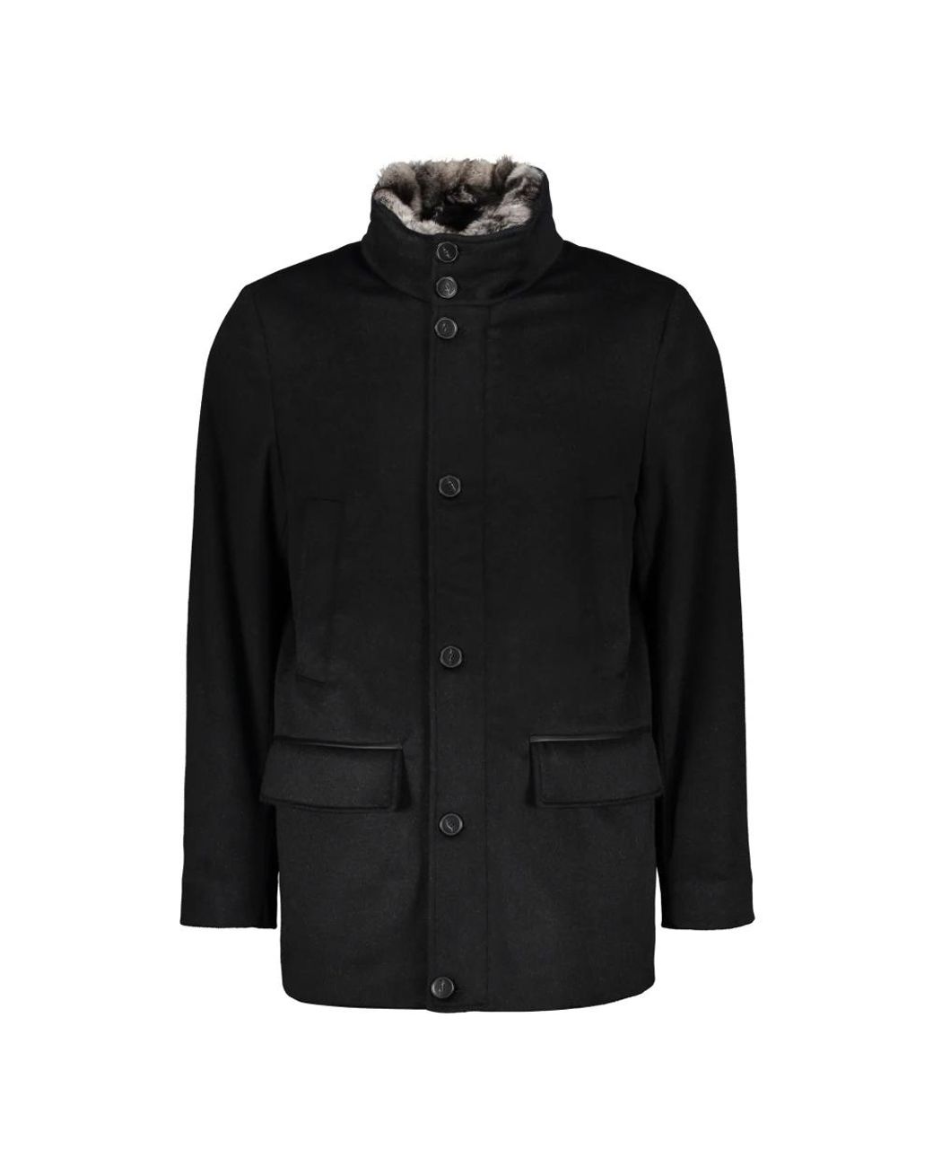 Paul & Shark Jassen ,Zwart ,Polyester Chinchilla Bontkraag Jas in het Black voor heren