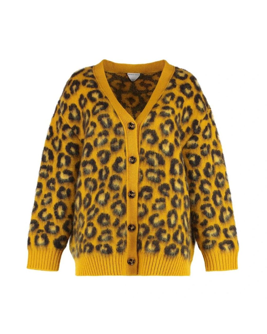 Bottega Veneta Truien & Vesten ,Veelkleurig ,Leopard Print Mohair Blend Cardigan in het Yellow