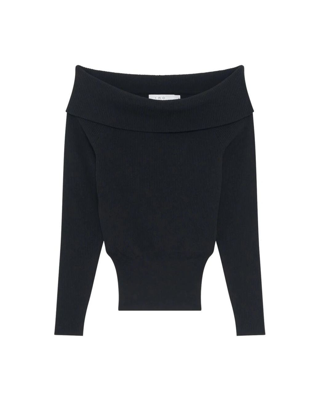IRO Blue Schwarzer gerippter off-shoulder pullover