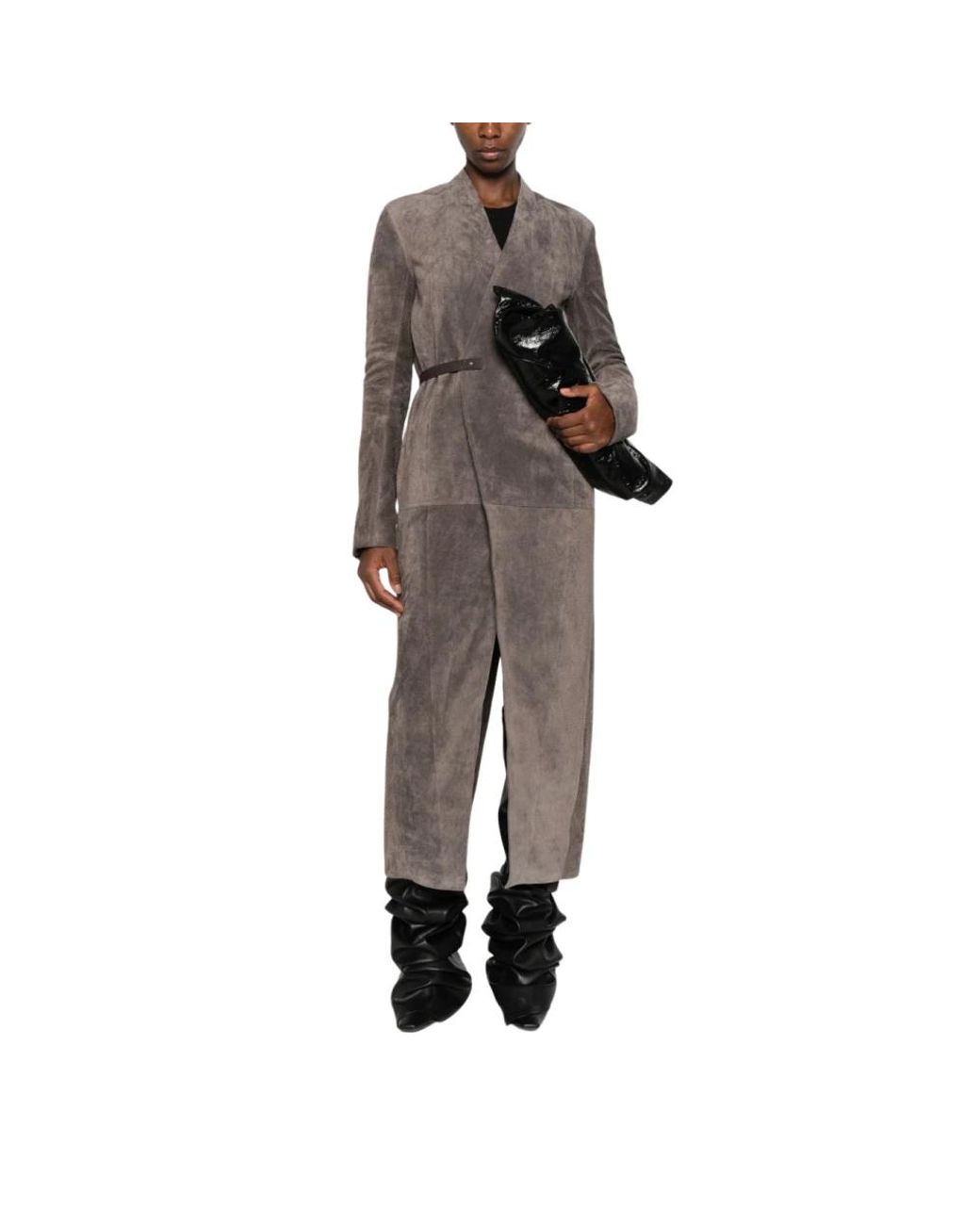 Rick Owens Gray Belted Coats