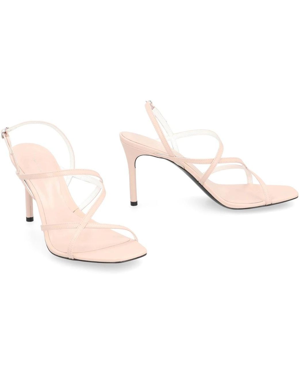 Tory Burch Schoenen ,Roze ,Leer Verstelbare Leren Sandalen Met Vierkante Neus in het Natural