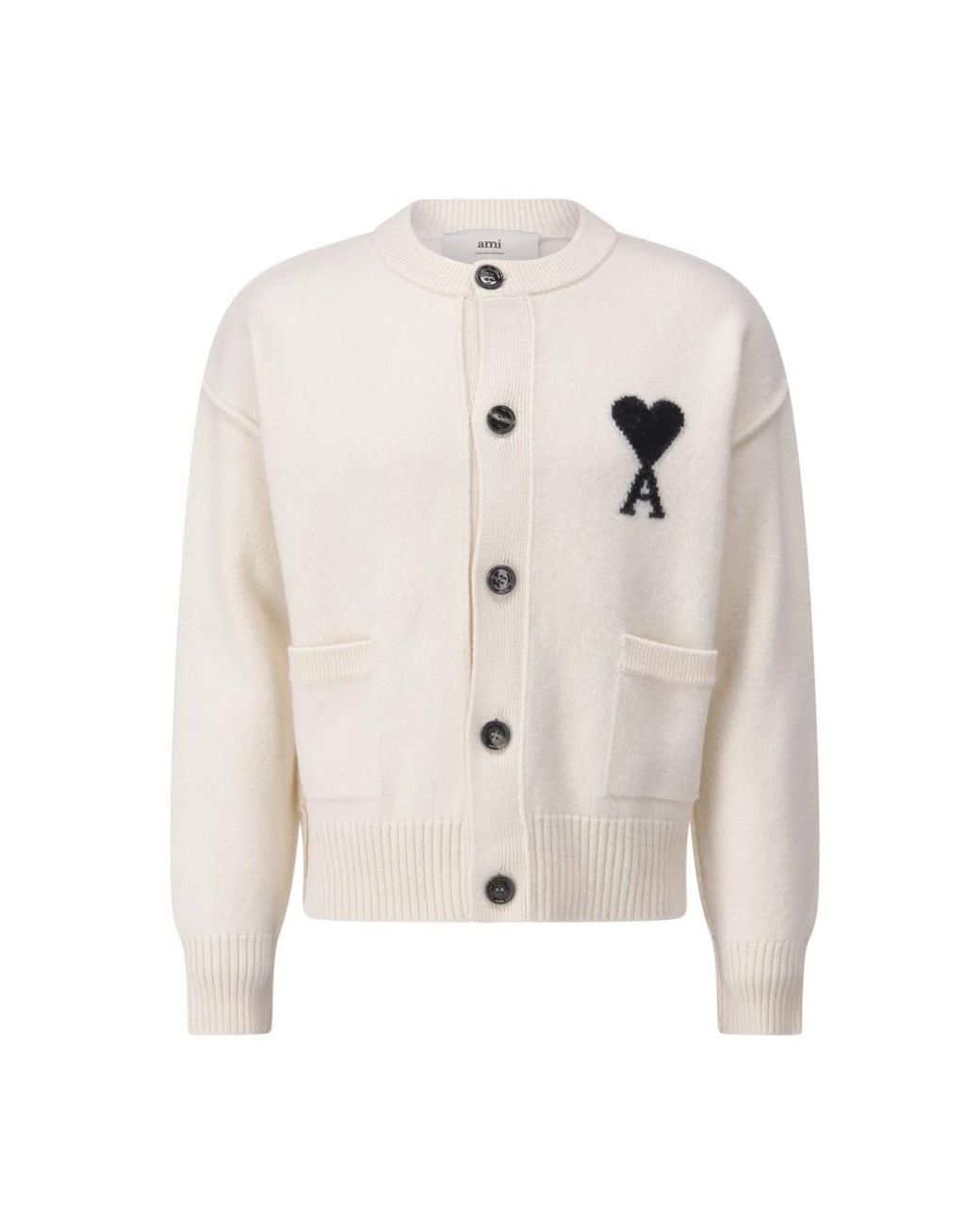AMI Truien & Vesten ,Grijs ,Wol Logo Oversized Wollen Vest in het White voor heren