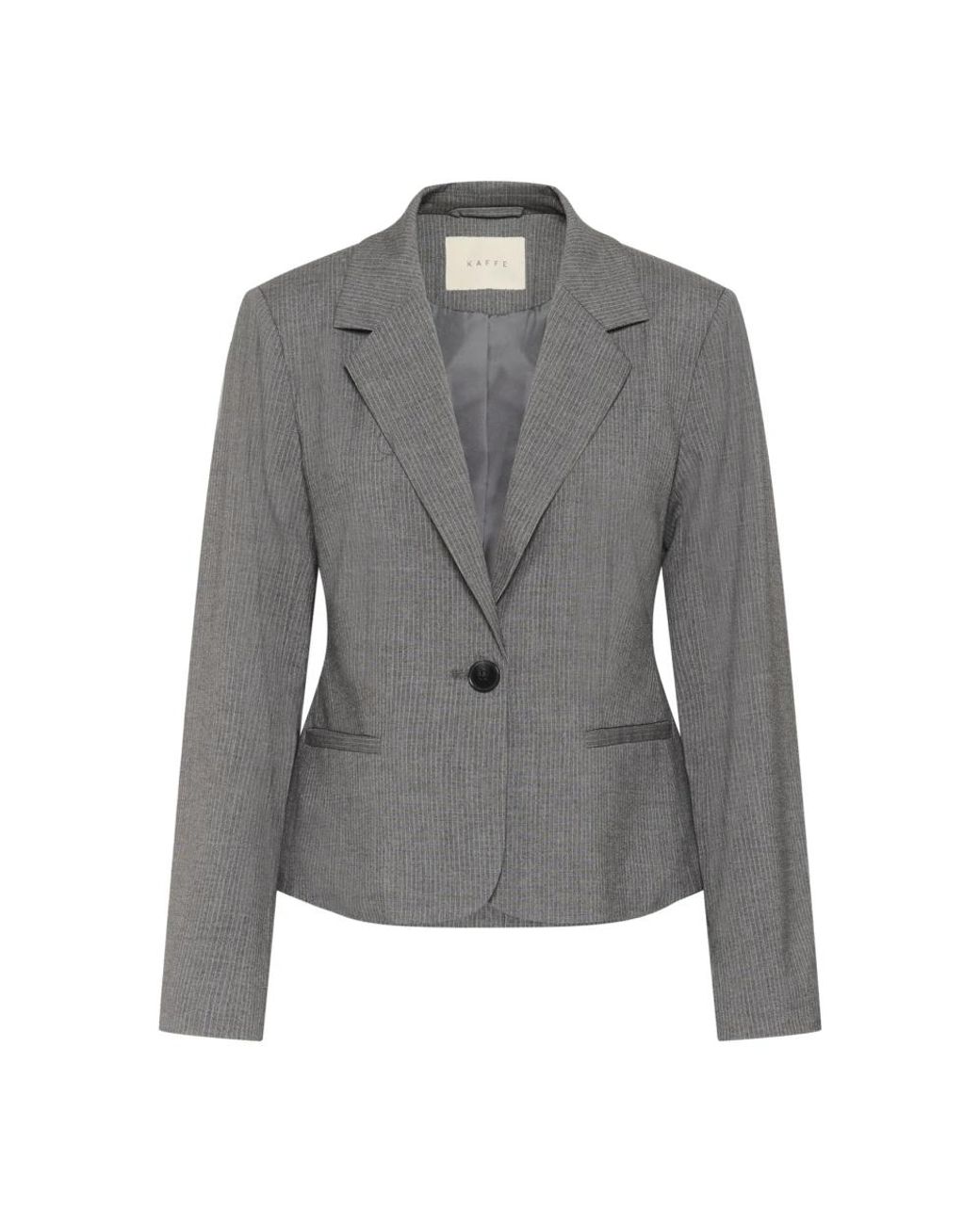 Kaffe Jassen ,Grijs ,Polyester Gestreepte Grijze Blazer Met V-Hals in het Gray